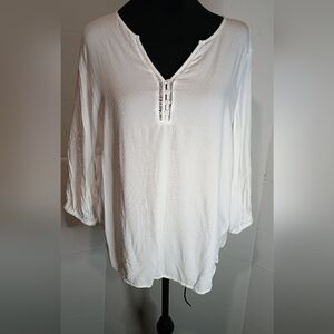 Liz Claiborne Women's White V-Neck Blouse Size Large